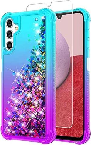 YZOK for Galaxy A14 5G Phone Case,Samsung A14 5G Case,with HD Screen Protector,Gradient Quicksand Glitter Liquid Floating Cute Phone Case for Samsung Galaxy A14 5G (Teal/Purple)