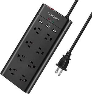 WANDOFO 2 Prong 8 Outlet Power Strip, 6 FT Extension Cord with 3 USB Ports, 1625W 1050J Surge Protector, 2 Prong to 3 Prong Multi Plug Outlet Adapter Converter, Polarized Plug, Black