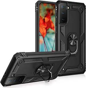Military Grade Drop Impact for Samsung Galaxy S21 Plus Case Galaxy S21 Plus 5G Case 360 Metal Rotating Ring Kickstand Holder Armor Heavy Duty Shockproof Case for Galaxy S21 Plus Phone Case (Black)