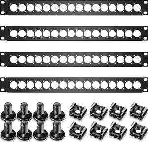 4 Pcs 1U Rack Panel XLR HDMI Audio Rack Mount Panel Connectors with M6 Screws Metal Punch Out Component Panel for Audio Enclosure Server Computer Equipment Studio, 19 Inch (16D Series)