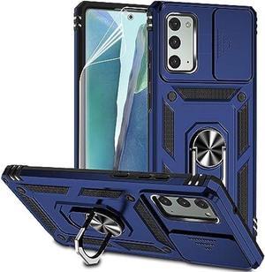for Samsung Galaxy Note 20 Case with Camera Lens Cover HD Screen Protector, Military-Grade Drop Tested Magnetic Ring Holder Kickstand Protective Phone Case for Samsung Galaxy Note 20 5G (Navy Blue)