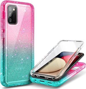 NZND Case for Samsung Galaxy A03S with [Built-in Screen Protector], Full-Body Protective Shockproof Rugged Bumper Cover, Impact Resist Phone Case (Glitter Pink/Aqua)