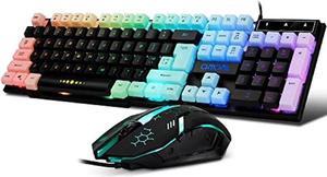 CHONCHOW Gaming Keyboard and Mouse Combo,USB Wired 104-Keys Full Size Light Up Keyboard Mic 3600DPI Rainbow Backlit Mechanical Feeling Compatible with PC Xbox Mac OS Game and Work