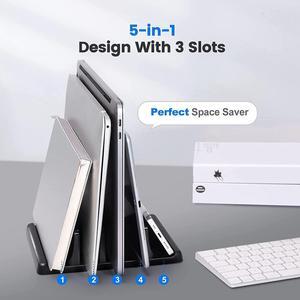 EAXBUX 3-Slot Vertical Laptop Stand Holder,Adjustable ABS Plastic Desktop Notebook Dock,Vertical Laptop Stand Space-Saving for All MacBook/Surface/Samsung/HP/Dell/Chrome Book