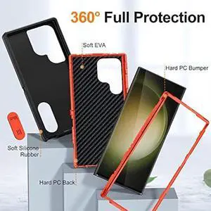 BaHaHoues for Samsung Galaxy S23 Ultra Case, Samsung S23 Ultra Phone Case with Built in Kickstand, Shockproof/DropProof Military Grade Protective Cover for Galaxy S23 Ultra 5G (Black/Orange)