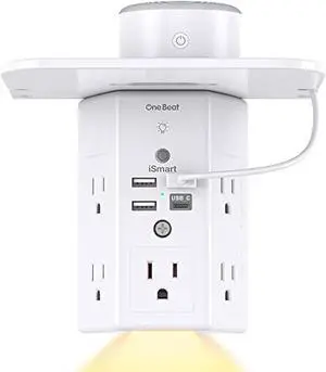 Multi Plug Outlets, Wall Outlet Extender with Night Light and Outlet Shelf, Surge Protector 4 USB Ports(1 USB C), USB Wall Charger Power Strip Electric Outlet Splitter for Home Office