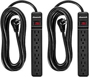 DEWENWILS 2-Pack Power Strip Surge Protector,15 Ft Extra Long Extension Cord, Low Profile Flat Plug,15 Amp Circuit Breaker, 500 Joules, Wall Mount, Black, UL Listed