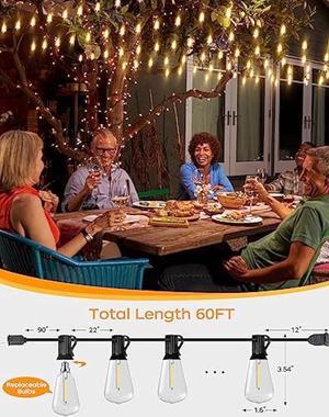 PARTPHONER LED Outdoor String Lights, 60FT Patio Lights with 32 Shatterproof ST38 Vintage Edison Bulbs, 2700K Dimmable Waterproof Outside Hanging Lights for Porch Backyard Deck Balcony Party Decor