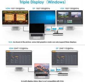 WAVLINK USB C Docking Station Dual Monitors, Triple Display USB-C Hub Multiport Adapter with HDMI, DisplayPort, VGA, Ethernet, 100W PD3.0 Charging, USB Ports, SD/TF Card Reader, Audio