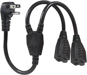 Power Cord Extension Y Splitter - 1 to 2 Way Outlet Adapter NEMA 5-15P 90-Degree Flat Plug to 2 X NEMA 5-15R with SJT 16AWG 3-Prong Cable Wire Extender Space Saver for Kitchen Home Office