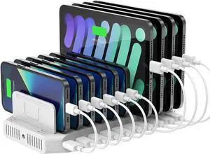 iPad Charging Station, Unitek 96W 10-Port USB Charging Dock Hub with Quick Charge 3.0, Charging Stand Compatible Multiple Device, Charging 8 iPads Simultaneously - [Upgraded Divider]