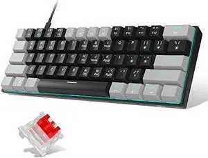 MageGee 60% Mechanical Keyboard with Red Switches and Sea Blue Backlit Small Compact Portable 60 Percent Gaming Keyboard Gamer(Grey Black)