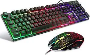 BAKTH Multiple Color Rainbow LED Backlit Mechanical Feeling USB Wired Gaming Keyboard and Mouse Combo for Working or Game