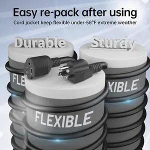 Black Outdoor Extension Cord 50 ft 16/3 Gauge Waterproof, Cold Weatherproof -58°F, Flame Retardant, Flexible 3 Prong Heavy Duty Electric Cord for Lawn Office,13A 1625W 16AWG SJTW, ETL Listed PlugSaf