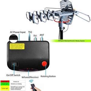 PBD Digital Outdoor TV Antenna, 150 Mile Motorized 360 Degree Rotation Support 2 TVs, Grounding Block, Mounting Pole, 50FT RG6 Coax Cable, Wireless Remote Control, UHF/VHF, Snap-On Installation