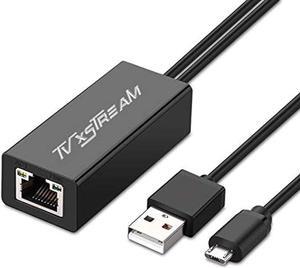 USB Ethernet Adapter (Black) for Firesticks (Gen 2 and 4K Versions) Chromecast with Micro not Type C Connection, USB to RJ45 Ethernet Adapter USB Power Supply Cable, speeds up to 100Mbps