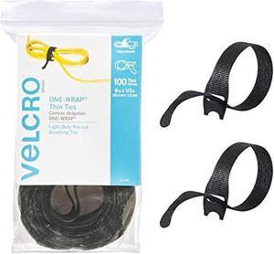 VELCRO Brand ONE-WRAP Cable Ties, 100Pk, 8 x 1/2 Black Cord Organization Straps, Thin Pre-Cut Design, Wire Management for Organizing Home, Office and Data Centers