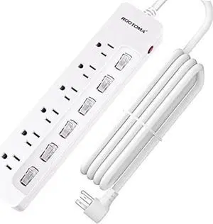 Surge Protector Power Strip,Wall Mountable Power Strip, Flat Extension Cord 10ft, Individual Switches Electrical Outlet, for Office Accessories, College Dorm Room Essentials, ETL Listed, White