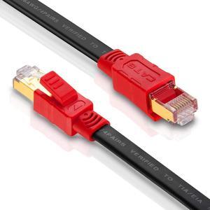 Flat Cat8 Ethernet Cable 30ft, 26AWG Cat 8 LAN Network Cable 40Gbps 2000Mhz High Speed Gigabit Professional Premium SFTP Internet Cable Compatible with Cat7/Cat5/Cat5e/Cat6/Cat6e