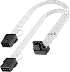 Bangfun 16Pin RTX 4070Ti Right Angled GPU Power Cable, PCI-e 5.0 16Pin(12+4) to 2x8Pin Male to Female 12VHPWR 90 Degree Angle Sleeved Extension Cable for Geforce RTX 4070Ti 4070 Super-13 inch White
