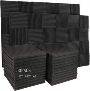 Burdurry 50 Pack Acoustic Panels Soundproof Studio Foam for Walls Sound Absorbing Panels Sound Insulation Wedge for Studio, 1" X 12" X 12" (Black)