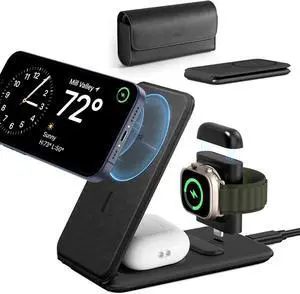 ESR 3 in 1 Charger for Magsafe, Travel Charger Stand for Magsafe, Made for Apple Watch Certified, Foldable Charging Station Compatible with Magsafe and iPhone 15/14/13/12, AirPods Pro, Black