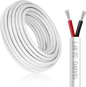 18 Gauge 2 Conductor Electrical Wire, 32.8FT White Stranded Low Voltage 18/2 Cable PVC Case, 18 AWG Tinned Copper 2 Wire Cable Extension Power Cable for Strips LED Lamp Lighting Automotive