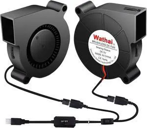 Wathai 50mm x 15mm USB Blower Fan 5V 5015 Brushless Cooling Fans with Variable Speed Controller for Laptops, Helmets, and DIY Projects 2 Pack