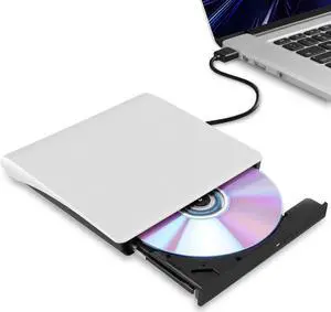 External CD/DVD Drive for Laptop, USB 3.0 Ultra-Slim Portable Burner Writer Compatible with Mac MacBook Pro/Air iMac Desktop Windows 7/8/10/XP/Vista (White)