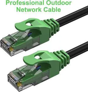 30FT Cat6 Outdoor Ethernet Cable, In-Ground, Heavy Duty Direct Burial, 24AWG CCA Patch Cord for Laptops, PCs, Routers, Printers, Surveillance Camera, POE, UTP Cat 6 Internet Cable with 25 Cable Ties