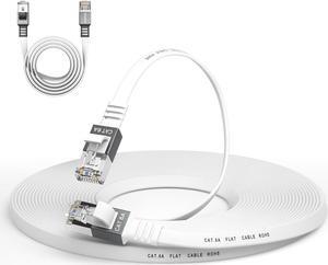 Cat 6a Ethernet Cable 50 Ft,Durable Flat Internet Network LAN Cable with 1.5Ft Short Patch Cord, Slim High Speed Gigabit Computer Wire with RJ45 Connectors, Faster Than Cat6/Cat5e/Cat5 Cable - White
