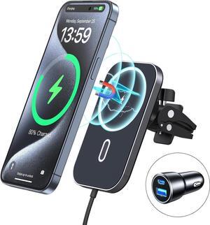 for MagSafe Car Mount Charger With Adapter, Magnetic Wireless Charger for Car Vent [2024 Upgraded Magnet] 360° Rotation iPhone Car Charger Compatible with iPhone 15/14/13/12 Series&MagSafe Case