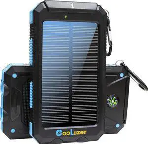 Solar Power Bank 36800mah, Solar Charger Power Bank with 18W PD 5V 3.1A outputs, IP67 Waterproof, Grade A+ Battery with LED Flashlight and Compass, Perfect Camping Gear Accessory for Outdoor (Blue)