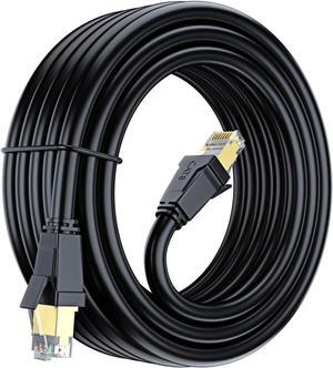 Cat 8 Ethernet Cable 25 ft, Ethernet Cable with Gold-Plated RJ45 Connector, Cat 8 Network Cable, LAN Internet Cable for Modems, Routers, Network Switch, High Speed Ethernet Cable (Black)
