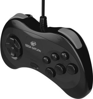 Retro-Bit Official Sega Saturn USB Controller Pad (Model 2) for Sega Genesis Mini, PS3, PC, Mac, Steam, Switch - USB Port (Black)