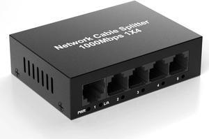 RJ45 Ethernet Splitter High Speed 1 to 4 Out, 1000Mbps Internet Switch for Cat 5/5e/6/7/8, LAN Network Splitter Ethernet Hub 4 Port Gigabit Support 4 Devices Share The Internet at The Same Time