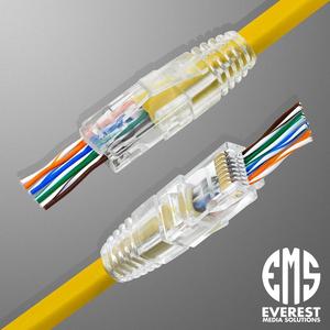 Everest Media Solutions RJ45 Cat5e Pass Through Connectors and Strain Relief Boots - Pack of 50/50 | EZ to Crimp Modular Plug for Solid or Stranded UTP Network Cable