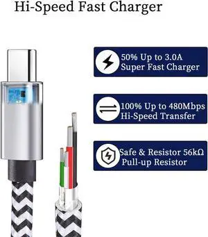 USB Type c Cable, 5 Pack (6FT) Nylon Braided 3A Fast Charging Cord for Galaxy S9 S8 Note 9 Note 8 Galaxy Note 20 10 S21 S20 S10 Plus