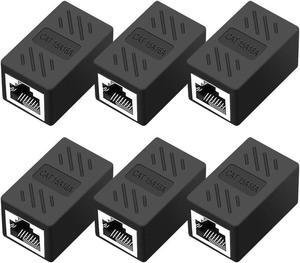 RJ45 Cat6 Coupler Ethernet Extender Connector, 6 Pack in Line Coupler for cat7 cat6 cat5e cat5 Ethernet Cable Extender Female to Female (Black)
