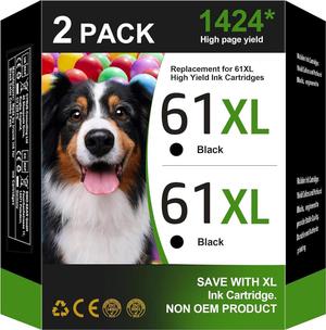 61XL Black Ink Cartridge High-Yield Replacement Ink 61 61 XL HP61 61XL ink cartridges Work with Deskjet 1000 1010 1510 2540 Envy 4500 4501 4502 5530 Officejet 4630 4635 Series CH563WN (2 Black)