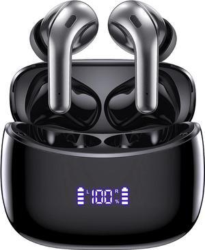 Wireless Earbuds Bluetooth Headphones 60H Playtime Ear Buds with LED Power Display Charging Case Earphones in-Ear Earbud with Microphone for Android Cell Phone Gaming Computer Laptop Sport Black