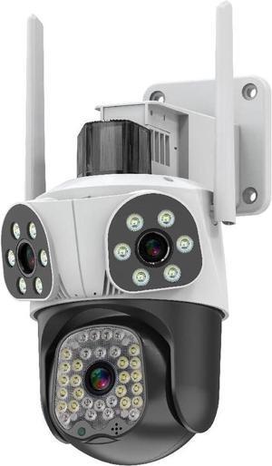 15MP 4K IP Camera, Camera Outdoor Three Lens Security, 15MP IP Cam Security Protection Surveillance Cameras, AI Motion Detection, Full-Color Night Vision, for Home Security