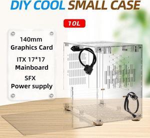 Mini ITX Case, Small Form Factor PC Case 360 Degrees Open Hollow Cooling DIY Mini ITX Computer Gaming Case Clear Acrylic for Desktop PC 100240V