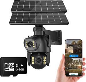 4G LTE Cellular Security Camera Dual Lens 360°PTZ 4K/8MP Solar Camera Outdoor Wireless Cameras for Home Security with 4G SIM Card (8MP 64g Card)