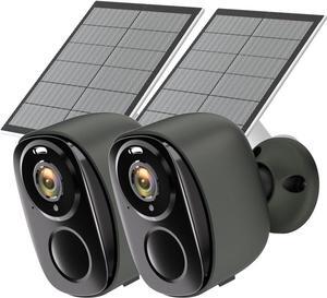 Rraycom 2PC Solar Security Cameras Wireless Outdoor, 2K Battery Powered Security Cameras for Home, Wifi Security Camera, AI Motion Detection, Color Night Vision, 2-Way Audio, IP65,SD/Cloud,Works/Alexa