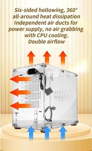 Mini ITX Computer Case, 360° Open Heat Dissipation Mini Tower Computer Chassis, Acrylic Transparent Panels Gaming Desktop Computer Case for DIY Gamers