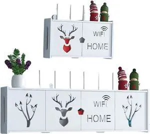 2pcs Double Door WiFi Router Storage Boxes Wall Mount Router Shelf TV Stand WiFi Router Storage Box for Projector DVD Players Games