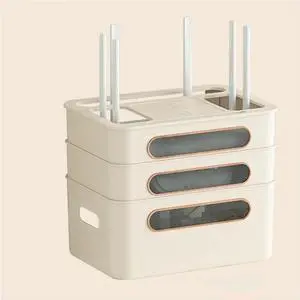 RDBSMGX Hips Wireless WiFi Router Storage Box with Transparent Modem Router Cover Removable Power Strip and Cable Management Hidden Shelf (4 Sizes)