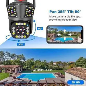 Davitech Camara De Seguridad, Outdoor Waterproof Wireless WiFi Hd Security Camera, 3/4 Lens Security Camera, Mini Hd WiFi Security Camera, Color Night Vision