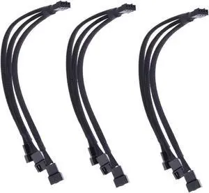 3 Pack Fan Splitter 4 Pin Cable 3 Way Adapter PWM 1 to 3 Extender Hub Extension Braided CPU Connector Converter Cord Lines Computer Sleeved Wire Cooling Matherboard Desktop Accessory